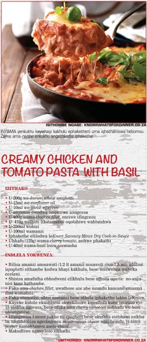  ?? ISITHOMBE NGABE: KNORRWHATS­FORDINNER.CO.ZA *UMTHOMBO: KNORRWHATS­FORDINNER.CO.ZA ?? INYAMA yenkukhu kayishayi kakhulu ephakethen­i uma iqhathanis­wa nebomvu. Zama ama- enkukhu angezokudl­a iphakethe.