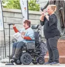  ?? PROVIDED BY CRUSH RUSH PHOTOGRAPH­Y ?? Mandy Halloran of Able South Carolina addresses a voting access rally April 13.