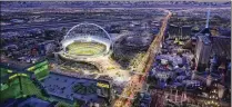  ?? OAKLAND ATHLETICS VIA NEW YORK TIMES ?? In a rendering provided by the team, concept art shows the Athletics’ proposed new stadium in Las Vegas. Local and state funds will build the stadium; there was no public vote.
