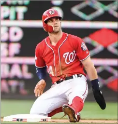  ?? File photo ?? Washington Nationals all-star Bryce Harper is one of a number of the game’s top players who are wearing the C-Flap helmet to protect his mouth and jaw.