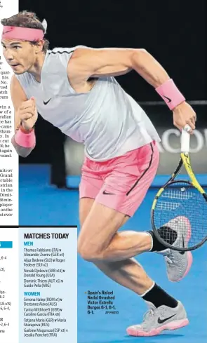  ?? AP PHOTO ?? Spain's Rafael Nadal thrashed Victor Estrella Burgos 61, 61, 61.