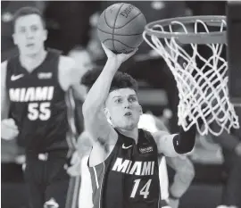  ?? MARK J. TERRILL AP ?? Heat rookie Tyler Herro averaged 16 points while shooting 43.3 percent from the field and 37.5 percent on threes, 5.1 rebounds and 3.7 assists in 33.6 minutes this postseason.