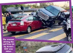  ?? ?? The woman driving the red Prius hit by Arnie’s SUV was taken to hospital.