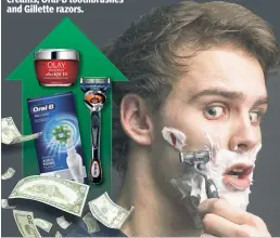  ?? ?? Consumers are in a lather
Procter & Gamble, citing supply issues, announced price increases for more everyday products like (below, left) Oil of Olay creams, Oral-B toothbrush­es and Gillette razors.