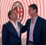  ?? ?? Gerry Cardinale con Paolo Maldini durante l’incontro avvenuto nella sede del Milan in via Aldo Rossi