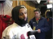  ?? TOM CANAVAN — THE ASSOCIATED PRESS ?? Giants wide receiver Odell Beckham Jr., speaks with reporters on Friday in East Rutherford, N.J.