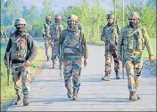  ?? ANI ?? Army personnel near the encounter site at Khul Chohar area in Anantnag district on Monday.