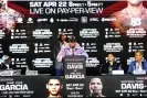  ?? ?? Gervonta Davis, center, turned up nearly two hours late for Wednesday’s press conference at the Palladium in Times Square to promote his April fight with Ryan Garcia. Photograph: Stephanie Trapp/TGB Promotions