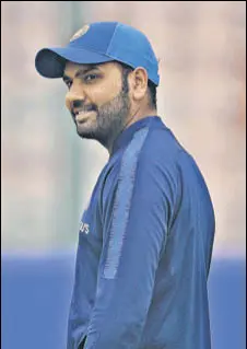  ?? BURHAAN KINU/HT ?? Rohit Sharma, India captain in the absence of Virat Kohli, will be playing his 100th T20I in this series.
