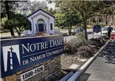  ?? Ben Margot/Associated Press ?? Notre Dame de Namur University in Belmont has had struggles in recent years. Now Stanford is buying its campus.