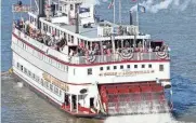  ?? MICHAEL CLEVENGER/COURIER JOURNAL ?? The Belle of Louisville heads upriver at the Kentucky Derby Festival Great Steamboat Race on May 3, 2023.