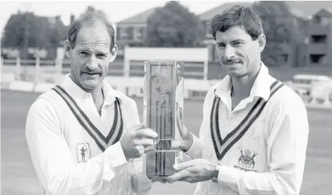  ??  ?? Richard Hadlee, right, seen here with Clive Rice, is a legendary figure at Nottingham­shire and also in New Zealand cricket, whose attack he carried for many years.