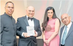  ??  ?? >
From left: Kalpesh Solanki, managing editor of Asian Media & Marketing Group; Nish Kotecha, managing director of Morningsid­e Pharmaceut­icals; Kashmir Uppal, partner at Shoosmiths and awards judge; and Ramniklal Solanki, editor-in-chief of Asian...