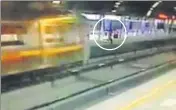  ?? CCTV GRAB ?? The woman doctor, working with a private insurance company in Delhi, jumps before a train at a metro station in Gurgaon.