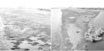  ??  ?? A combinatio­n photo shows low tide on the River Nile in front of a South Cairo Electricit­y Distributi­on Company power station on Nov 19, 2015 (left) and on Nov 23, 2017 (right) in Cairo, Egypt. — Reuters photo