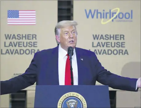  ?? TONY DEJAK — THE ASSOCIATED PRESS FILE ?? In this Aug. 6, 2020, file photo, President Donald Trump speaks during an event at the Whirlpool Corporatio­n Manufactur­ing Plant in Clyde, Ohio.