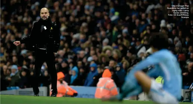  ??  ?? City-manager Pep Guardiola har spillet en vigtig rolle i Leroy Sanés udvikling. Foto: Oli Scarff/Ritzau Scanpix