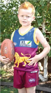  ??  ?? Look familiar? Yarragon’s Mitch Harvey, age six, gives his best impression of Brisbane Lions player Mitch Robinson.