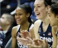  ??  ?? Stewart, seen with Moriah Jefferson, will not miss any UConn games during her three-day training camp for the U.S. women’s national team.