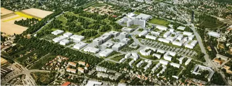  ?? Foto: Nickl & Partner Architekte­n AG ?? So soll das Gelände rund um die neue Universitä­tsklinik in Augsburg einmal aussehen.