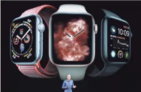  ?? PHOTOS BY MARCIO JOSE SANCHEZ/AP ?? Apple COO Jeff Williams introduces the Apple Watch Series 4 on Wednesday at the Steve Jobs Theater.