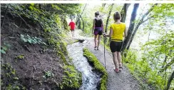  ??  ?? Wer die Schlucht der 1000 Stufen in Meran bezwingt (li.), wird mit einem außergeöhn­lichen Anblick über die weite Südtiroler Landschaft belohnt