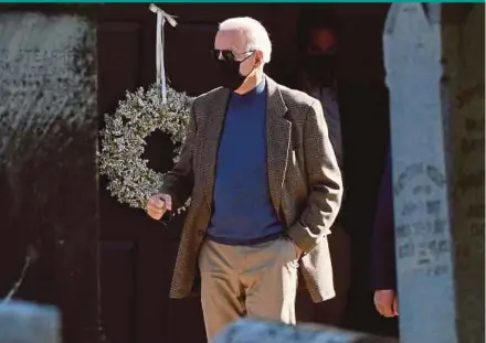  ?? AFP PIC ?? United States President Joe Biden departing the St. Joseph on the Brandywine Catholic Church in Wilmington, Delaware, on Saturday.