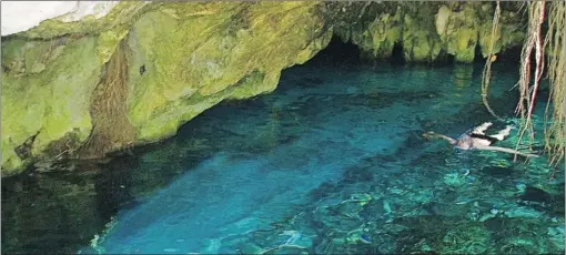  ??  ?? Jonathan Magallon, at left, says travelling though the Yucutan’s undergroun­d channels is very mystical, with remarkable light shows.