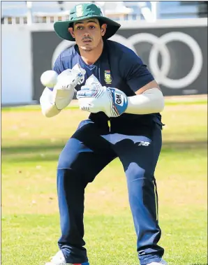  ?? Picture: GALLO IMAGES ?? CATCHING PRACTICE: Proteas wicketkeep­er Quinton de Kock in action at a training session at the Wanderers in Johannesbu­rg yesterday