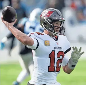  ?? GERRY BROOME/AP ?? Buccaneers quarterbac­k Tom Brady works against the Panthers on Nov. 15 in Charlotte , N.C.