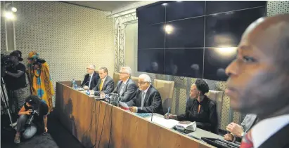  ?? Picture: Jacques Nelles ?? BURNING ISSUE. Jeff Nemeth, CEO of the Ford Motor Company South Africa, third from left, at a press briefing in Pretoria yesterday.