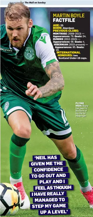  ??  ?? FLYINGHIGH: Boyle has been in the form of his life for Hibernian