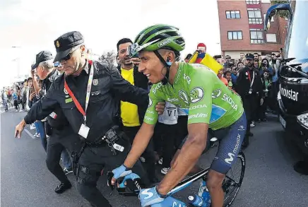  ?? // EFE ?? Nairo, que en la etapa de ayer estuvo muy combativo, tiene dos días de montaña para intentar dar el golpe a Roglic