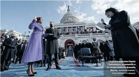  ?? /ANDREW HARNIK/ POOL/AFP/GETTY IMAGES ?? La jueza suprema Sonia Sotomayor juramentó a la vicepresid­enta Kamala
Harris.