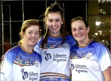  ??  ?? Wexford’s All Star camogie trio Kate Kelly, Sarah O’Connor and Shelley Kehoe after the exhibition game in Madrid (above), and visiting the Irish Embassy (below).