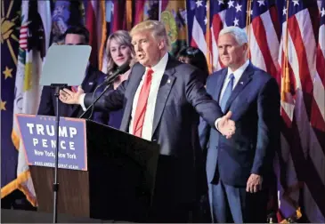  ??  ?? President elect Donald Trump speaks to supporters early on Wednesday, Nov. 9.