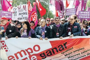  ?? DANI DUCH ?? Pepe Álvarez i Unai Sordo, al centre de la capçalera de la marxa d’ahir a Madrid