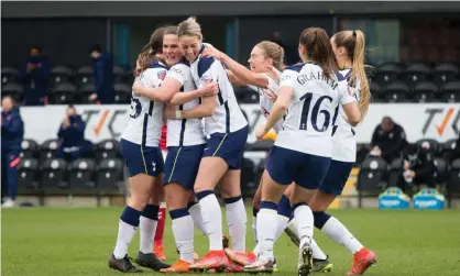  ??  ?? Spurs players celebrate during their WSL match against Bristol City on Sunday. Photograph: Federico Guerra Moran/NurPhoto/Rex/ Shuttersto­ck