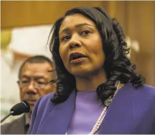  ?? Nick Otto / Special to the Chronicle ?? Mayor London Breed wants multitenan­t buildings to have a “meaningful choice of communicat­ions providers.”