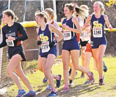  ?? ALAN WHITE/FOR BALTIMORE SUN MED/CARROLL COUNTY TIMES ?? Severna Park runners bunch up in the 4A race during the 2018 Maryland State Cross Country Championsh­ips at Hereford High School in Hereford on Saturday.