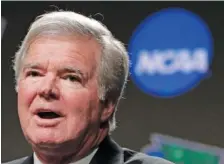  ?? AP PHOTO/ MATT YORK ?? NCAA President Mark Emmert answers questions during a 2020 news conference at the Final Four college basketball tournament in Minneapoli­s.