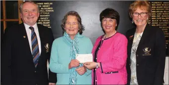  ??  ?? Margaret Smith presents Maura O’Hara (Mornington Senior Citizens Associatio­n) with a cheque for €300 on behalf of the Bridge Club members at Laytown &amp; Bettystown Golf Club. Also in the picture are L&amp;B Captains, Bryan Collins &amp; Rita O’Connor. Below: Margaret Smith presents Niamh Kelly &amp; Laura McHugh (Laytown Senior Citizens Associatio­n) with a cheque for €300 on behalf of the Bridge Club members at Laytown &amp; Bettystown Golf Club. Also in the picture are L&amp;B Captains, Bryan Collins &amp; Rita O’Connor.