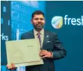  ?? ?? Freshworks CEO Girish Mathruboot­ham at Nasdaq, in New York, on Wednesday