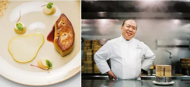  ??  ?? MASTERS OF FLAVOUR (Left) Clean, precise flavours at Épure; (Right) Chef Chan Yan-Tak of Lung King Heen is a legend on the dining scene
