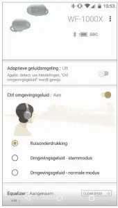  ??  ?? Bij Sony's WF-1000X kun je drie niveaus van ruisonderd­rukking instellen, maar veel verandert daar niet van.