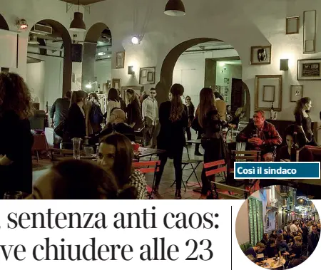  ??  ?? Nell’ordinanza “Movida”, la n. 3 del 16 novembre, firmata il 16 novembre 2017 e valida fino a maggio la città viene divisa in 4 aree: baretti a Chiaia, via Aniello Falcone, piazza Bellini e Coroglio. Dal sito Un’immagine dell’interno dello Slash di via...