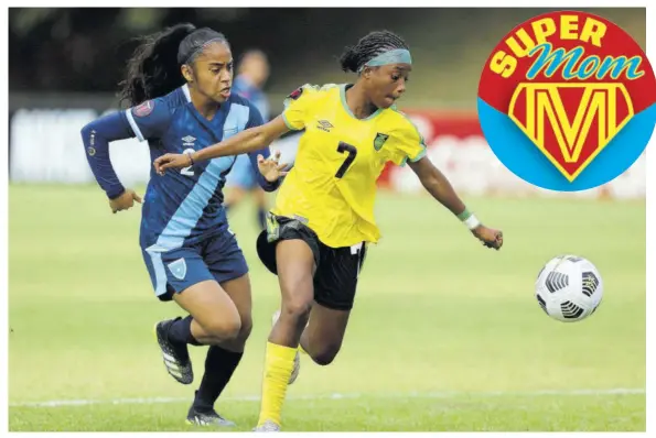  ?? (Photo: Concacaf) ?? Shaneil Buckley (right) of Jamaica and Jemery Myvett of Guatemala compete for the ball during the Concacaf Under-20 Women’s Championsh­ip match at Estadio Panamerica­no in San Cristobal, Dominican Republic, on February 26, 2022.