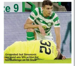  ??  ?? Grounded: but Simunovic escaped any SFA action for his challenge on Oli Shaw