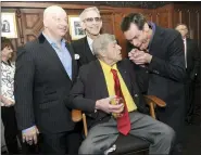  ?? BRAD BARKET — INVISION/AP, FILE ?? Jeff Ross, from left, Richard Belzer, and Jim Carrey, right, joke with entertaine­r Jerry Lewis at the Friars Club before his 90th birthday celebratio­n in 2016, in New York. Belzer, the longtime stand-up comedian who became one of TV’s most indelible detectives as John Munch in “Homicide: Life on the Street” and “Law & Order: SVU,” has died at age 78.