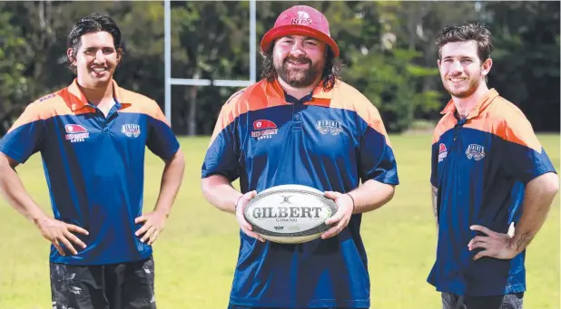  ?? Picture: STEWART McLEAN ?? SEVENS HEAVEN: Mudcrabs players Bevan Reynolds, Russell Todd and Gareth Williams are excited about the inaugural FNQ Rugby Sevens tournament.